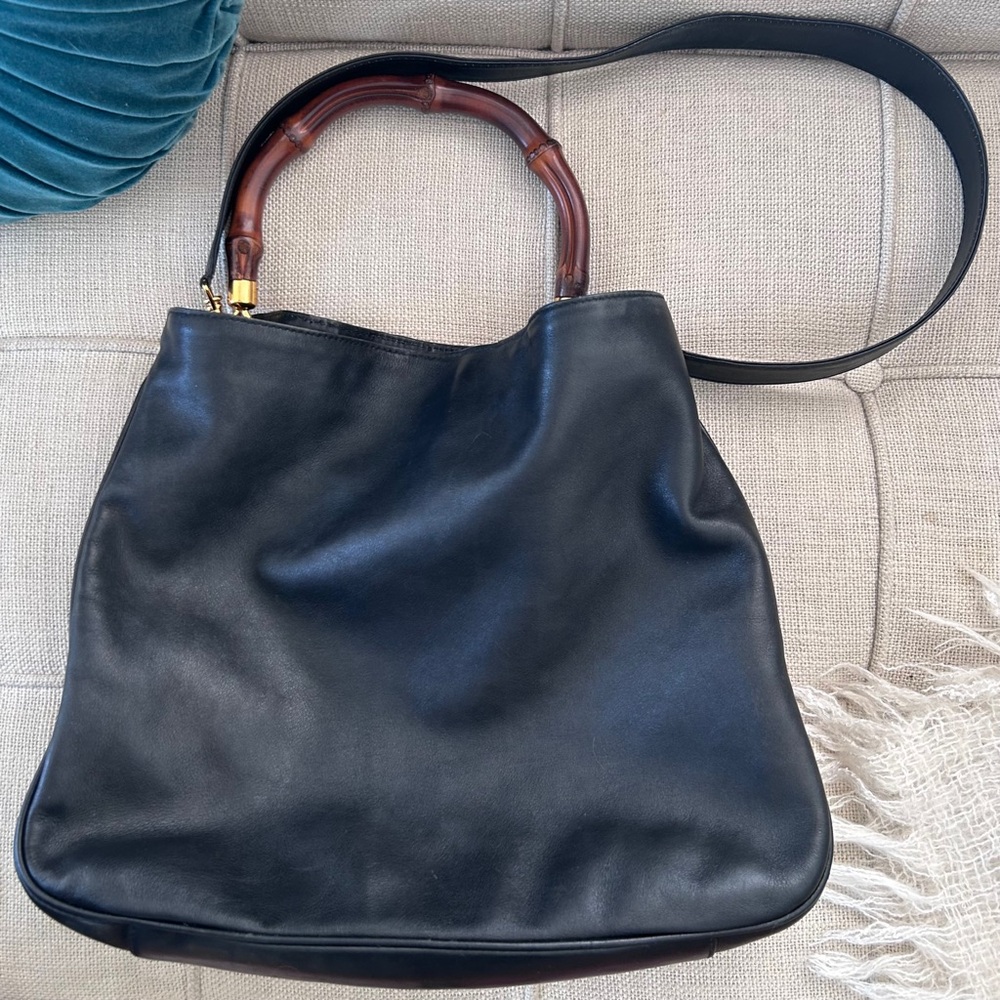 GUCCI Leather 2-Way Hobo Bag, Bamboo Handle & Shoulder Strap, Tom Ford Era - Picture 2 of 8